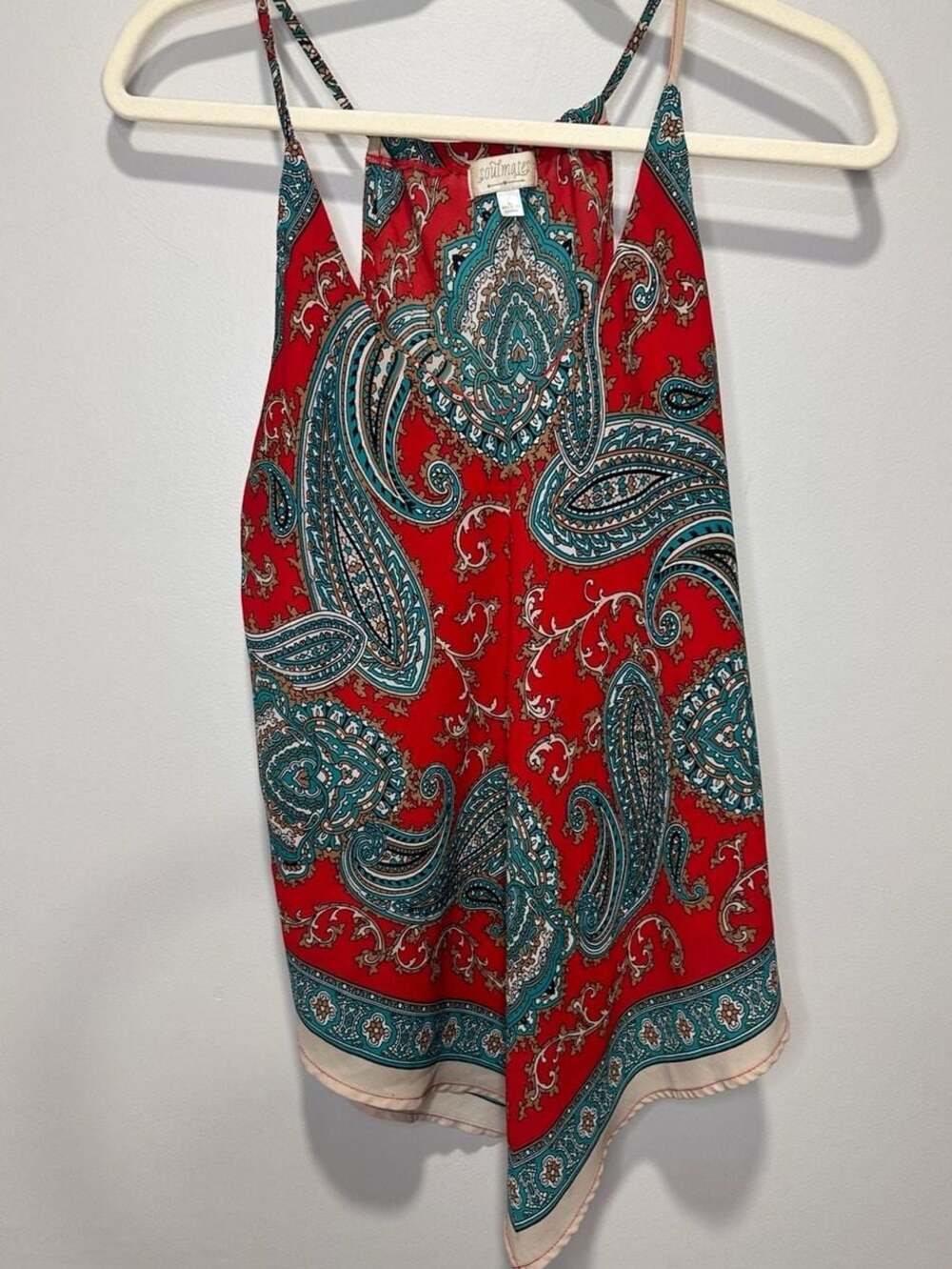 Womens Soulmates Paisley Print Handkerchief Hem Halter Tank Top, Sz L